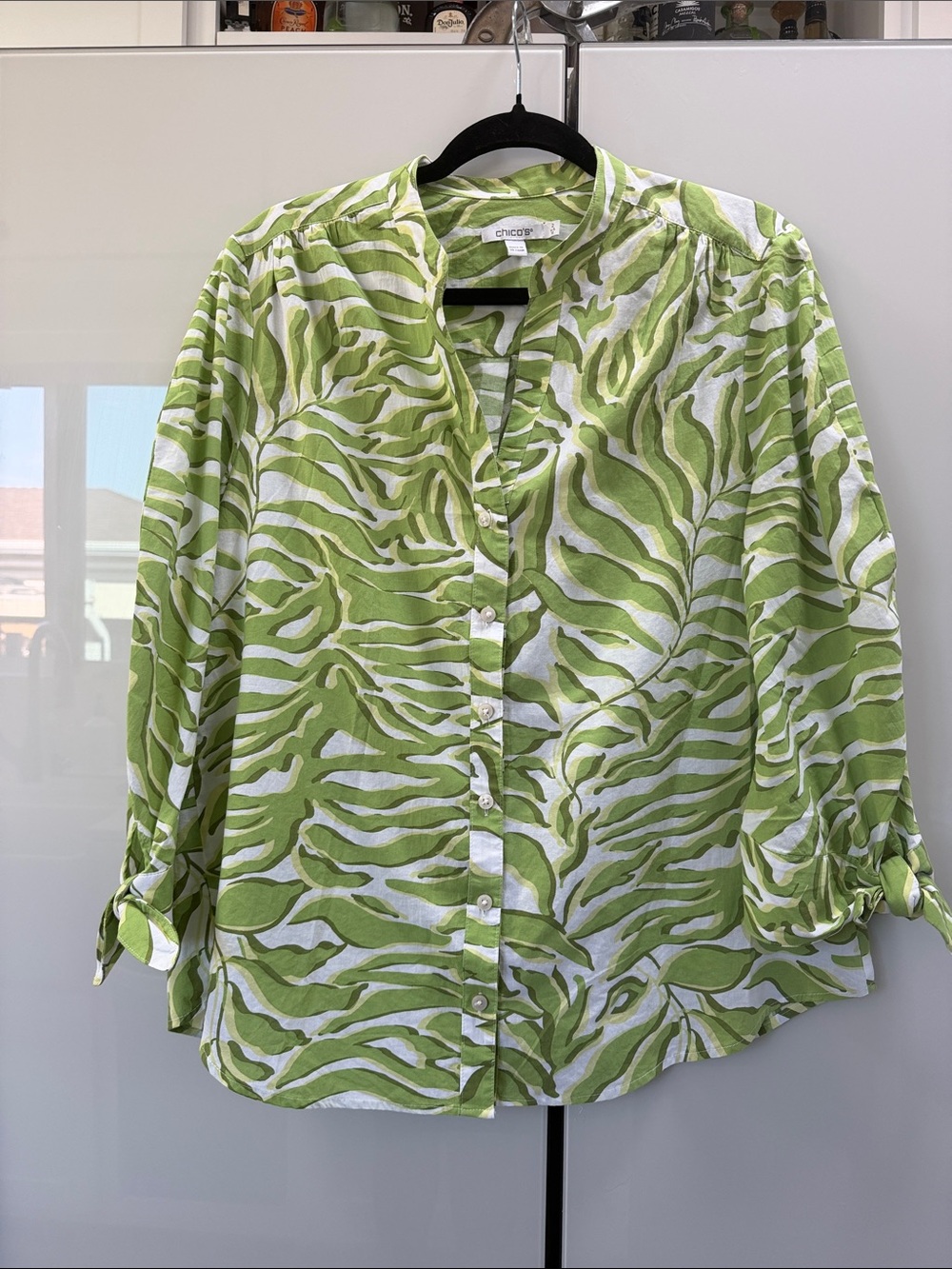 Chico's Green Printed Button-Up Shirt